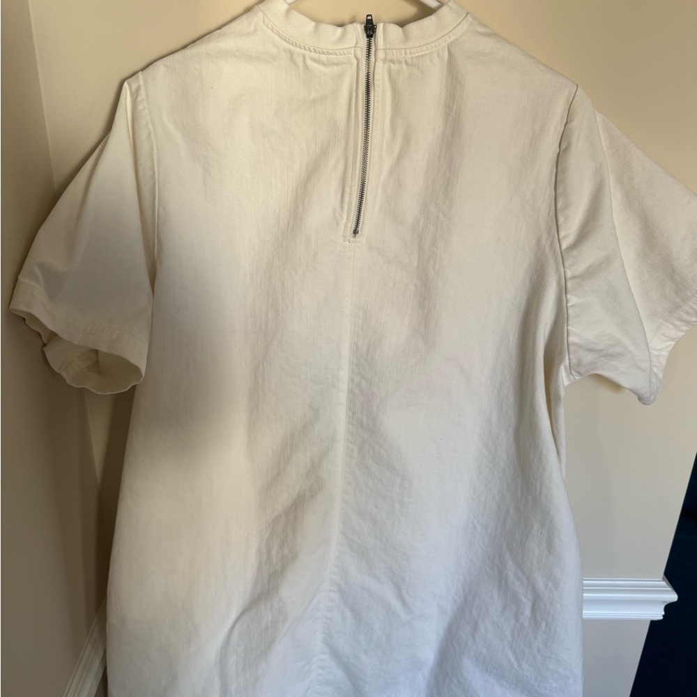 Free People White Ecru Harlow Denim Mini Dress Sz XL Crew Neckline Shirt Style - Picture 10 of 10